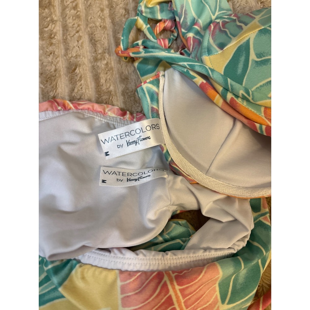 Watercolors by Kenny Flowers Tropical Floral High Waist Bikini Set Size M - Picture 4 of 4